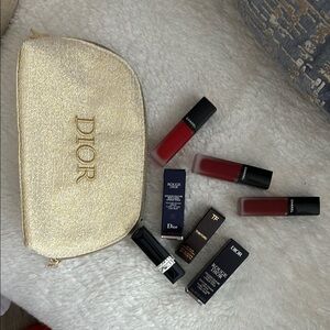 Dior Gold Makeup Pouch with Lipsticks - all new